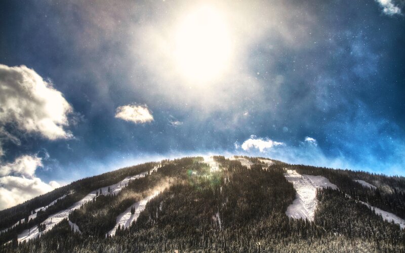 Snow-covered Mountain — Blue, Dramatic, Winter, Photograph, Trees
