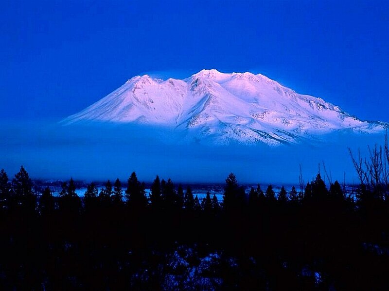 Snow-covered Mountain — Blue, Serene, Night, Photograph