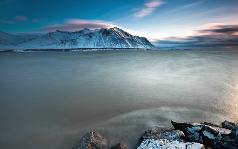 Snow-covered Mountain — Blue, Serene, Sunset, Photograph