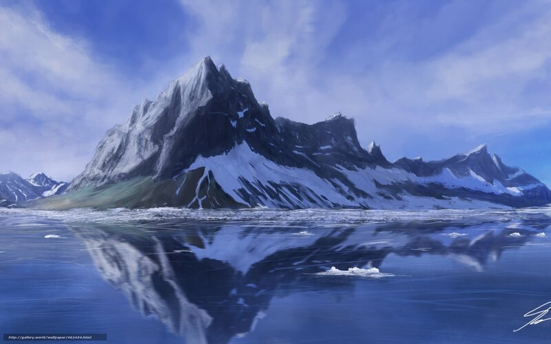 Snow-covered Mountain — Blue, Serene, Winter, Digital Art