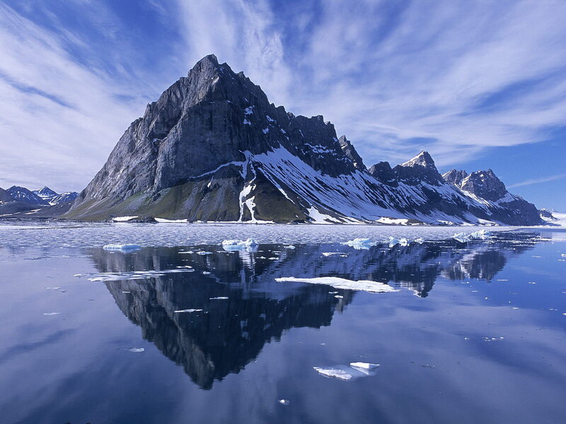 Snow-covered Mountain — Blue, Serene, Winter, Photograph, Icebergs, Sky, White