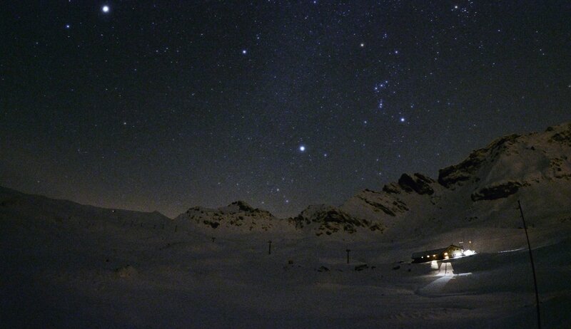 Snow-covered Mountain Cabin — Black