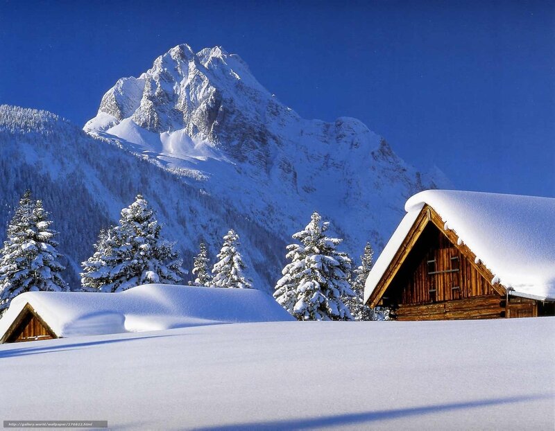 Snow-covered Mountain Cabin — Blue, Serene, Winter