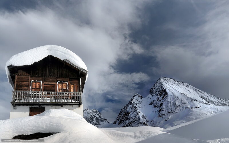 Snow-covered Mountain Cabin — White, Dramatic