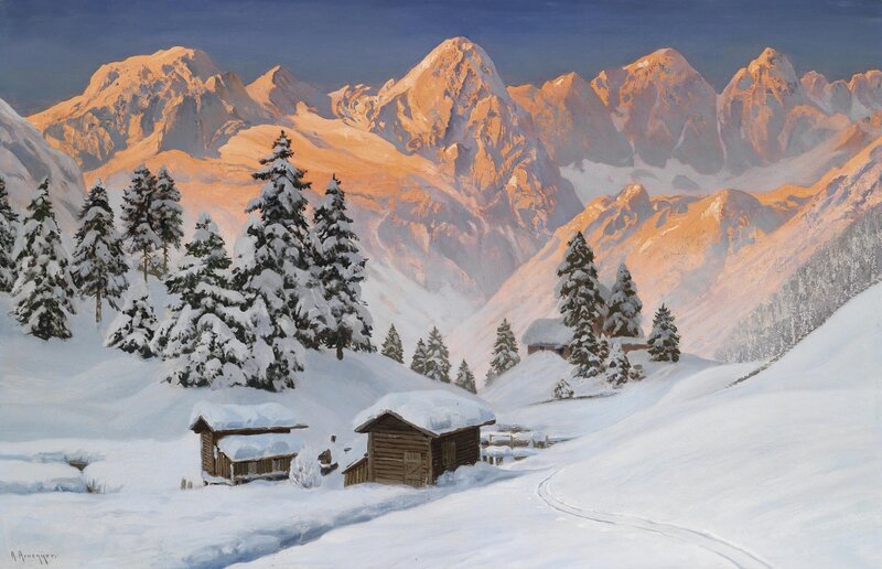 Snow-covered Mountain Cabin — White, Serene, Winter