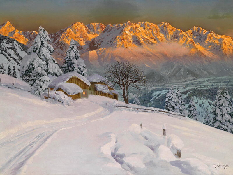 Snow-covered Mountain Cabin — White