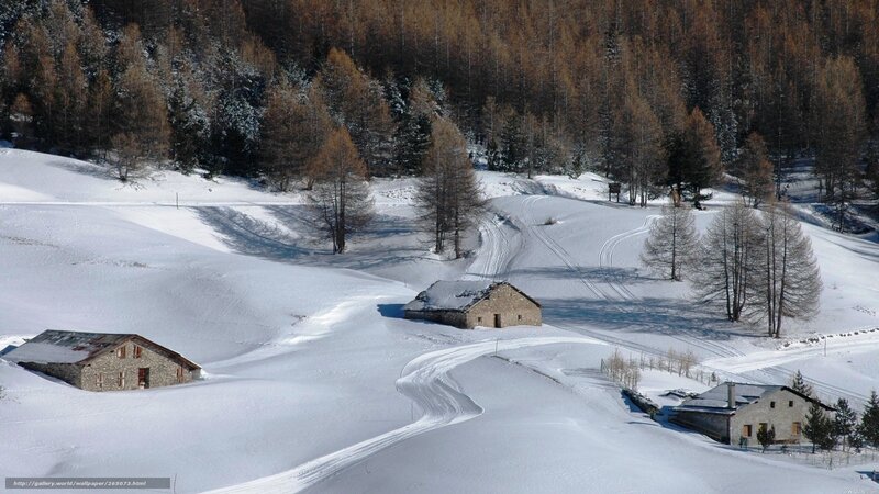 Snow-covered Mountain Cabins — White