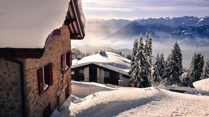 Snow-covered Mountain Chalet