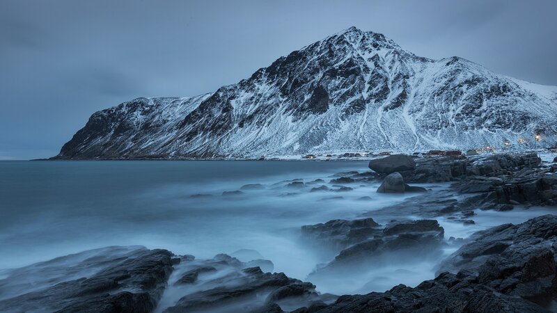 Snow-covered Mountain Coast — Blue