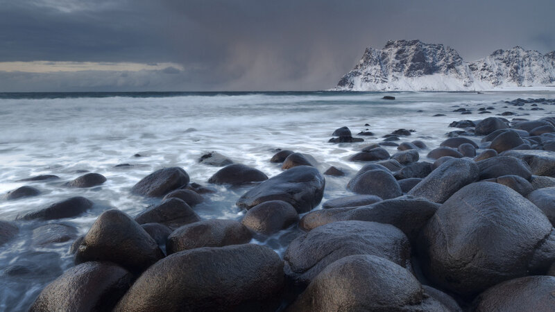 Snow-covered Mountain Coast — Gray