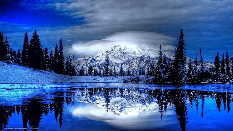 Snow-covered Mountain Lake — Blue, Dramatic, Winter, Photograph