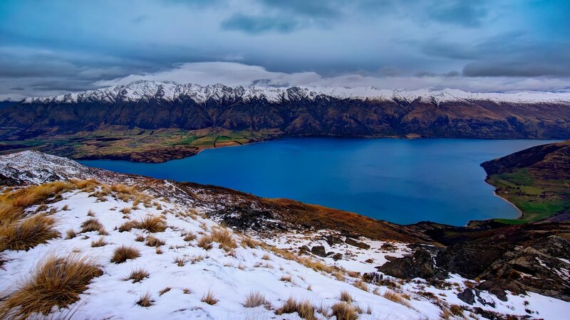 Snow-covered Mountain Lake — Blue, Dramatic, Winter