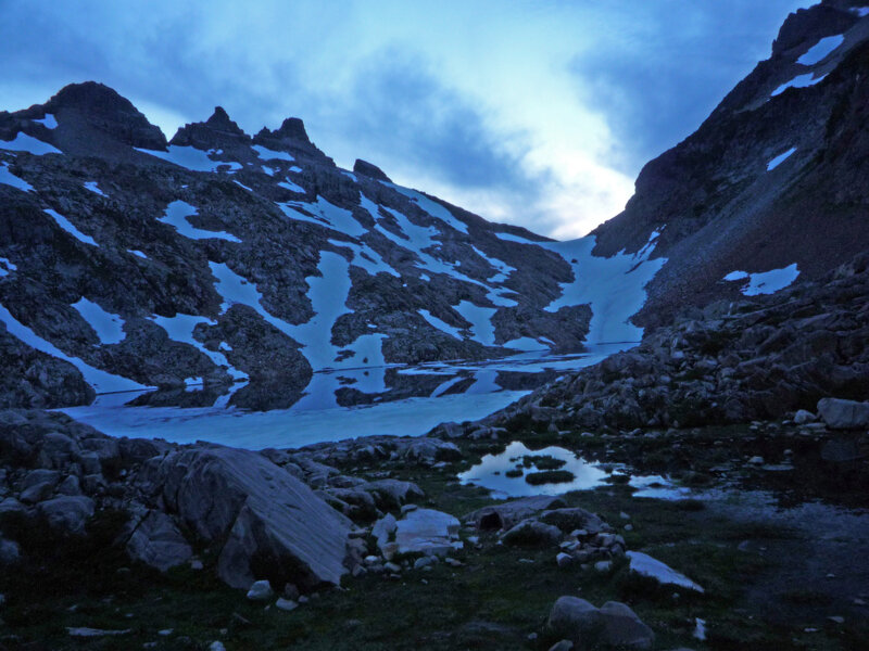 Snow-covered Mountain Lake — Blue, Serene, Night