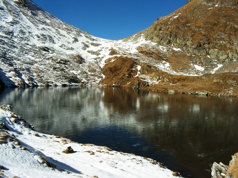 Snow-covered Mountain Lake — Blue