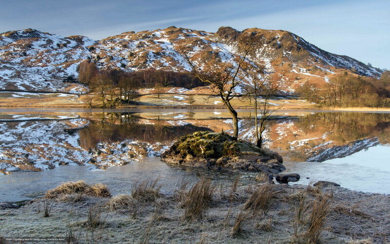 Snow-covered Mountain Lake — Brown, Serene