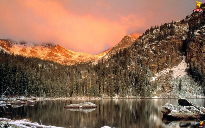 Snow-covered Mountain Lake — Orange, Serene