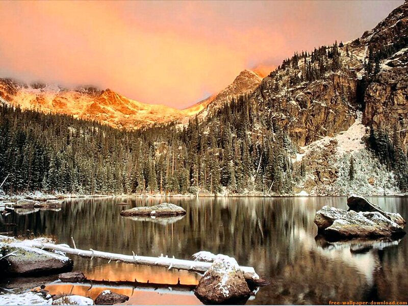 Snow-covered Mountain Lake — Orange
