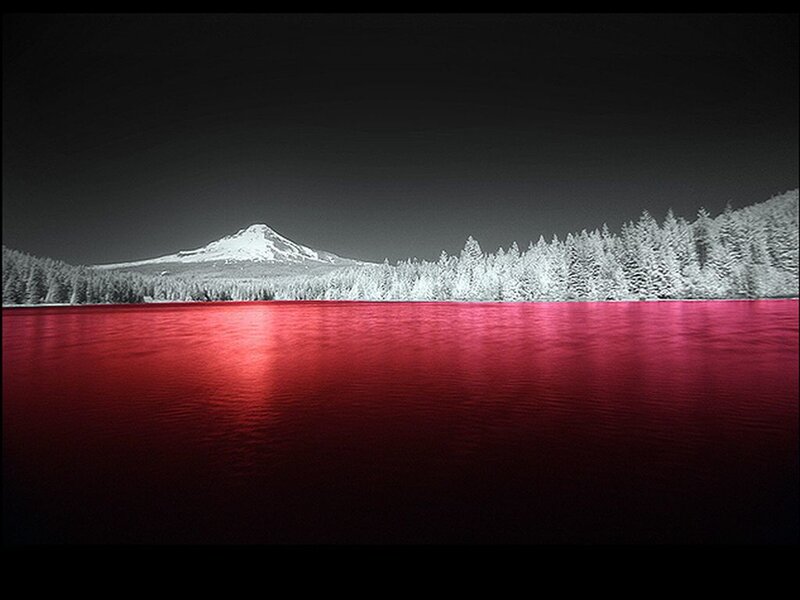 Snow-covered Mountain Lake — Red