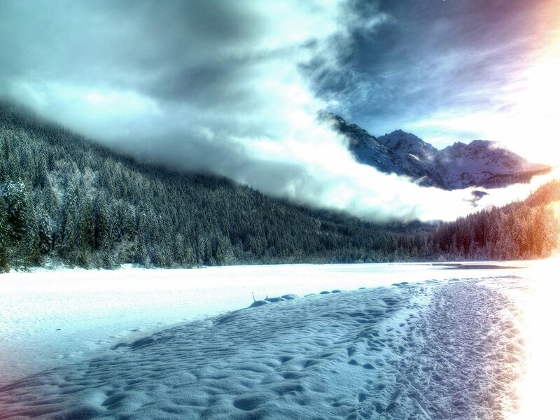 Snow-covered Mountain Lake — White, Dramatic