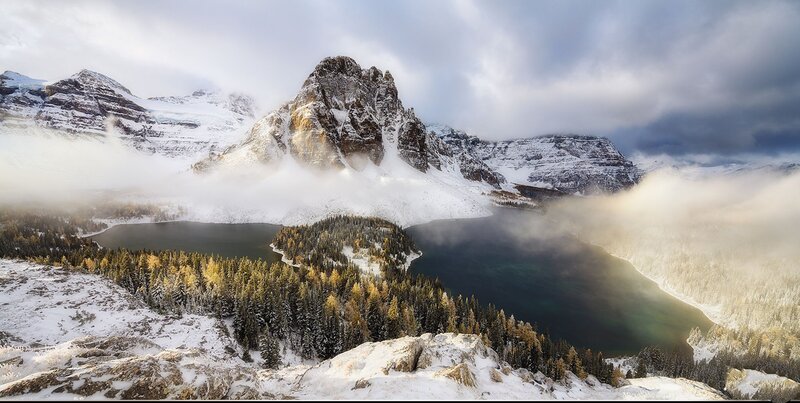 Snow-covered Mountain Lake — White, Dramatic, Winter, Photograph, Mountains