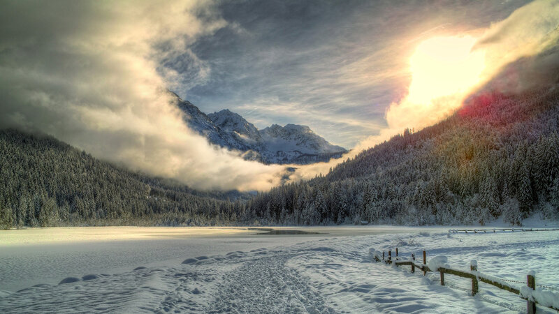 Snow-covered Mountain Lake — White, Dramatic, Winter, Photograph