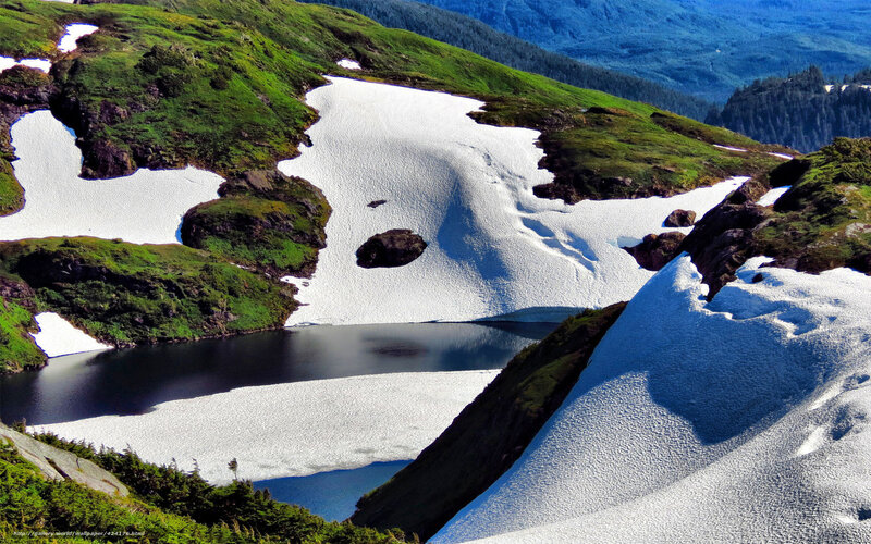 Snow-covered Mountain Lake — White, Serene, Spring