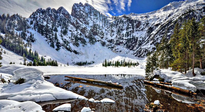 Snow-covered Mountain Lake — White, Serene
