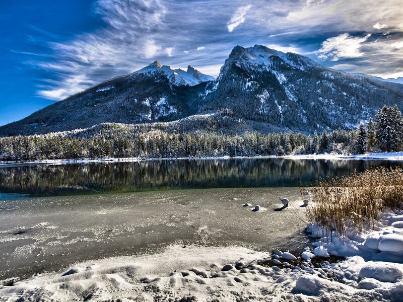 Snow-covered Mountain Lake — Winter