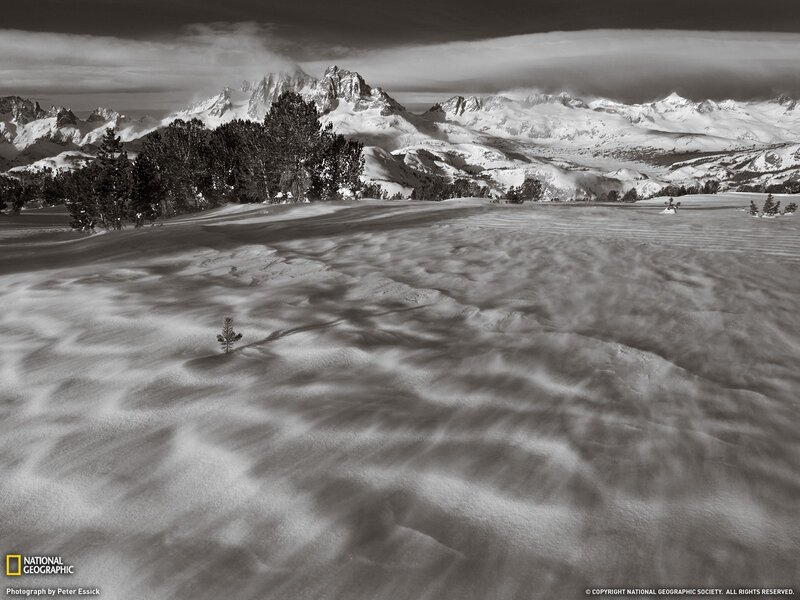 Snow-covered Mountain Landscape — Black, Dramatic