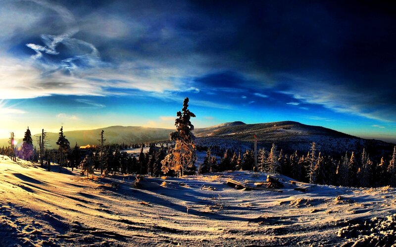 Snow-covered Mountain Landscape — Blue, Dramatic, Winter, Photograph