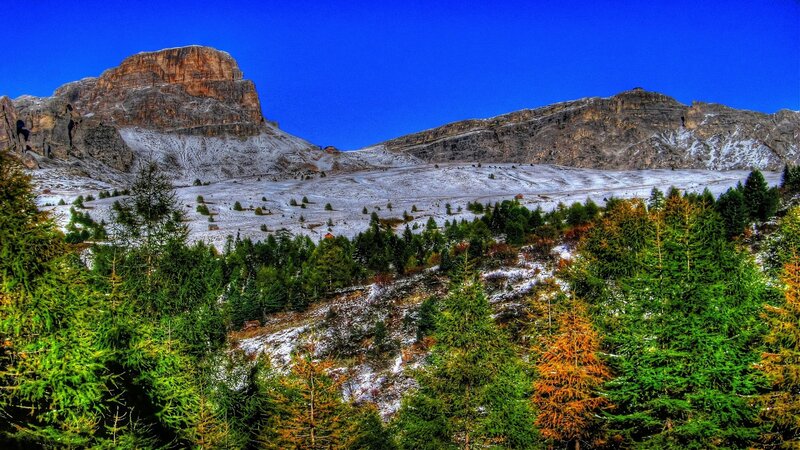 Snow-covered Mountain Landscape — Blue, Dramatic, Winter, Photograph, Trees