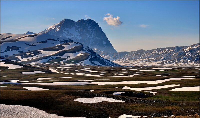Snow-covered Mountain Landscape — Blue, Serene, Spring