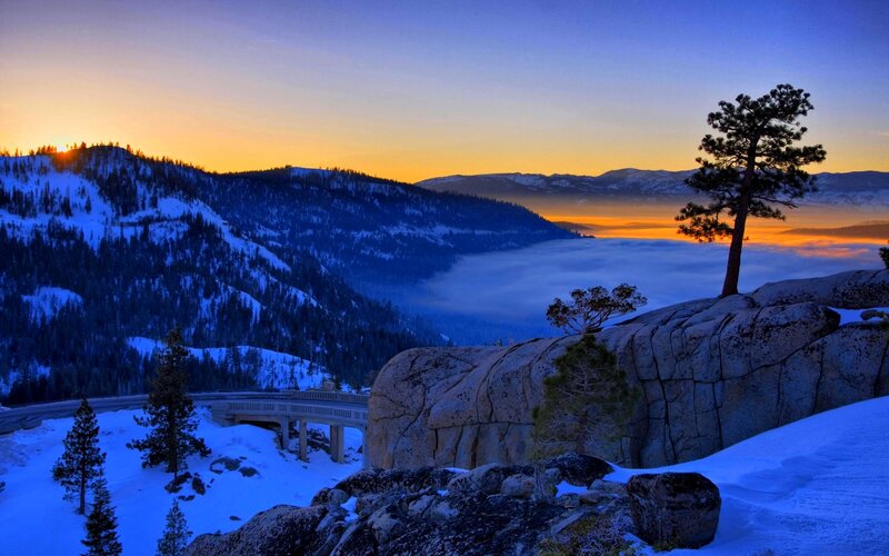 Snow-covered Mountain Landscape — Blue, Serene, Sunrise