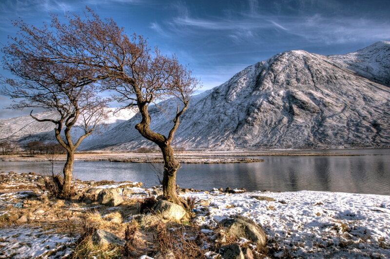 Snow-covered Mountain Landscape — Blue, Serene