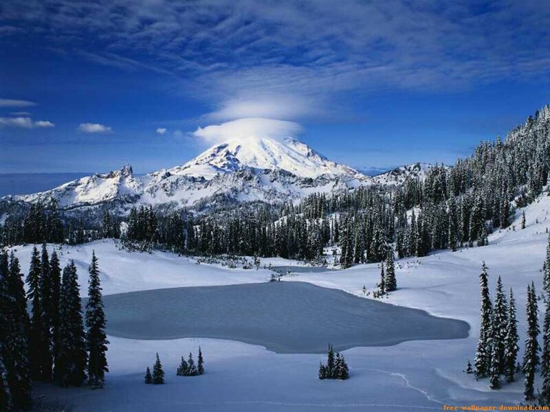 Snow-covered Mountain Landscape — Blue, Serene, Winter, Photograph, Lake