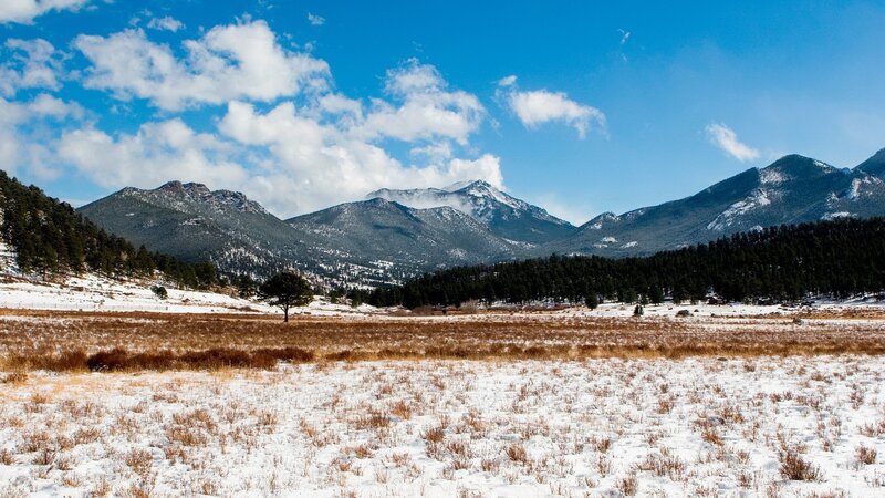 Snow-covered Mountain Landscape — Blue, Serene, Winter, Photograph, Mountains, Trees, Field