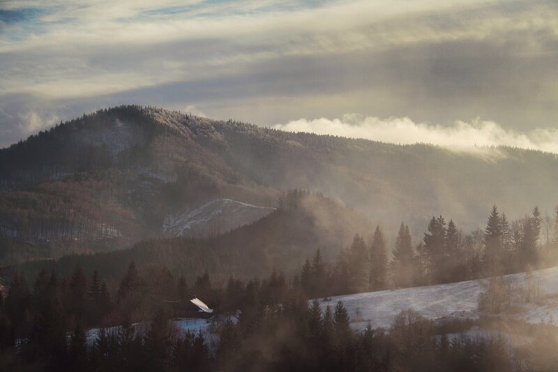 Snow-covered Mountain Landscape — Brown, Serene