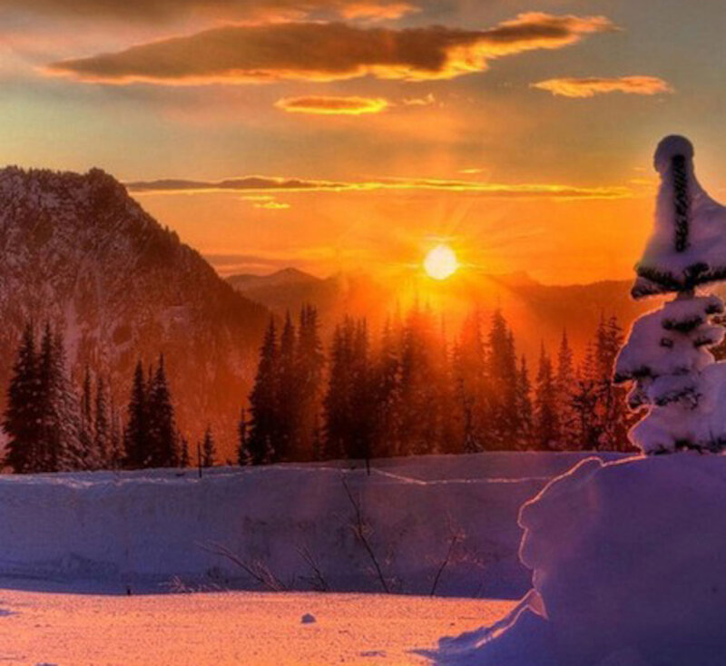 Snow-covered Mountain Landscape — Orange, Serene