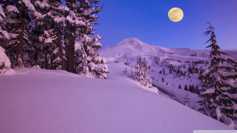 Snow-covered Mountain Landscape — Purple, Serene, Night