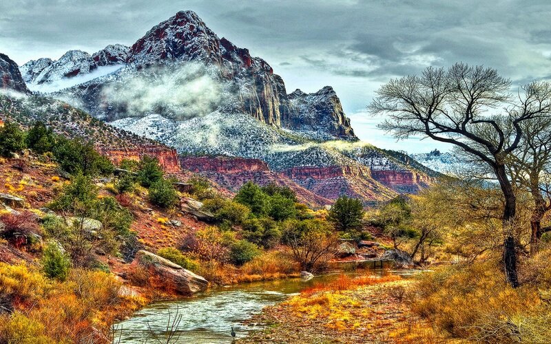 Snow-covered Mountain Landscape — Red