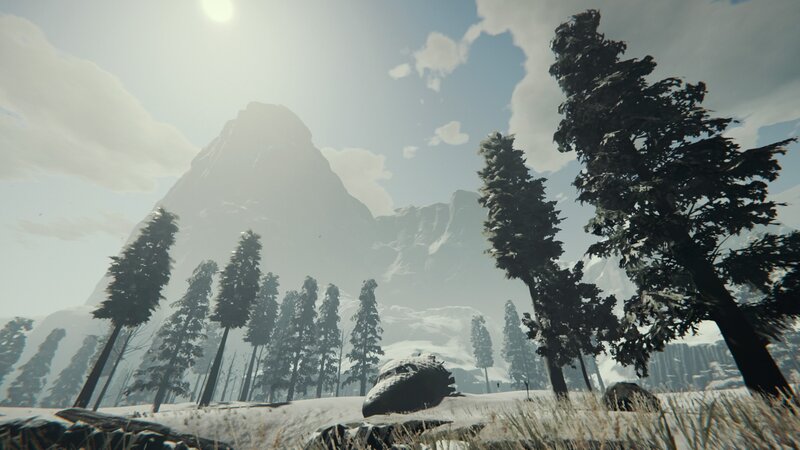 Snow-covered Mountain Landscape — White, Serene, Winter, 3d Render, Trees, Sky