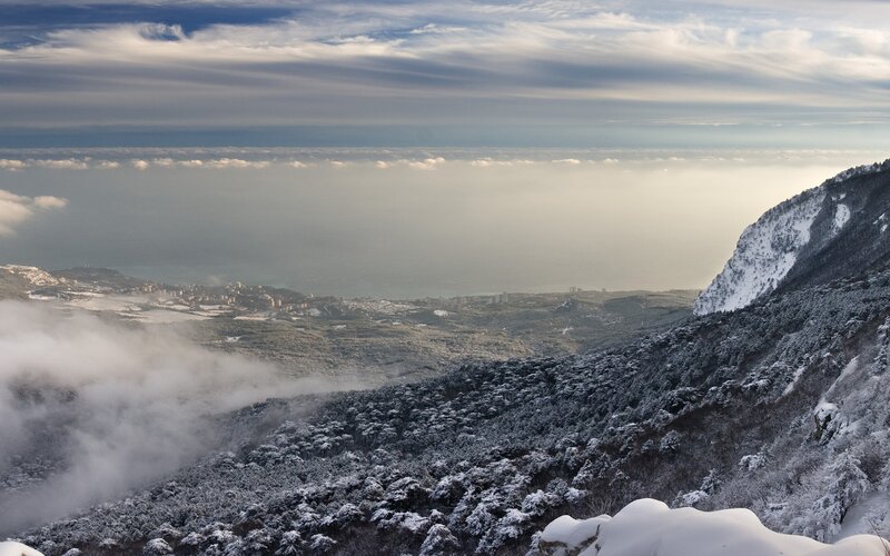 Snow-covered Mountain Landscape — White, Serene, Winter, Photograph, Forest