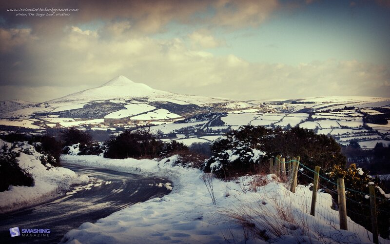 Snow-covered Mountain Landscape — White, Serene, Winter, Photograph, Road, Fence, Bushes