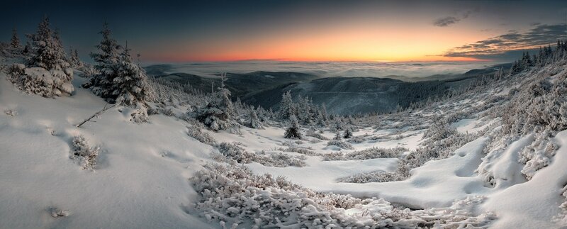 Snow-covered Mountain Landscape — White, Serene, Winter, Photograph, Trees, Clouds