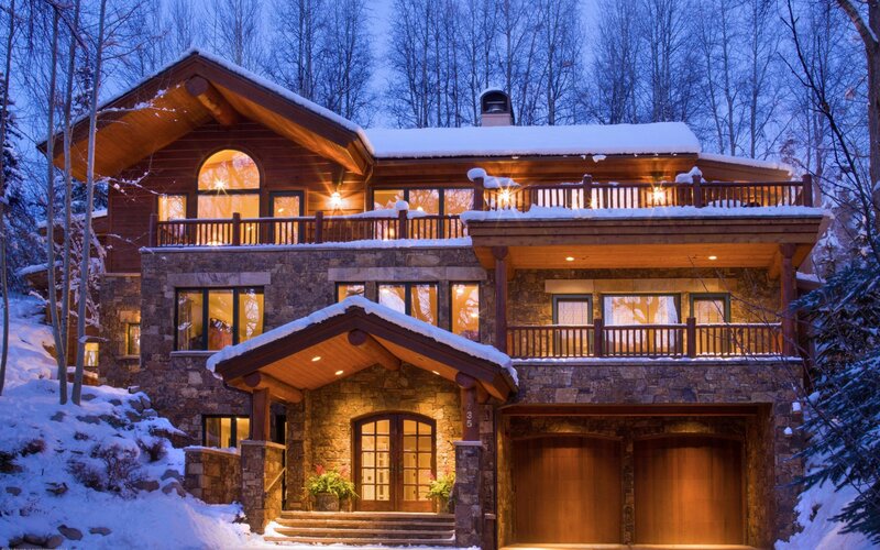 Snow-covered Mountain Lodge — Brown