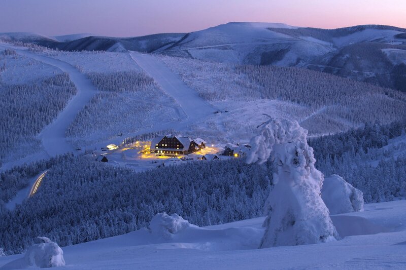 Snow-covered Mountain Lodge — White