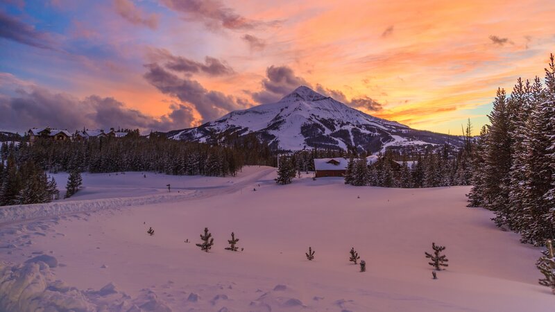 Snow-covered Mountain — Orange, Serene, Sunset