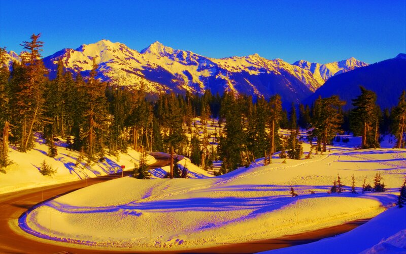 Snow-covered Mountain Pass — Blue, Serene