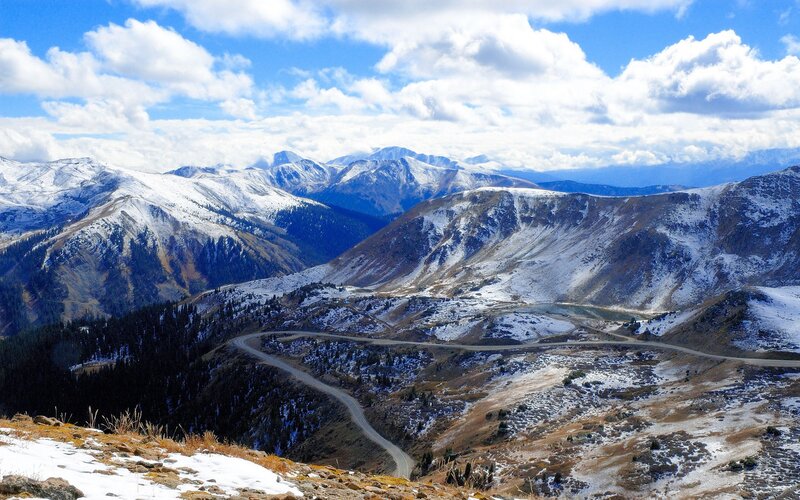 Snow-covered Mountain Pass — Blue, Serene, Winter, Photograph