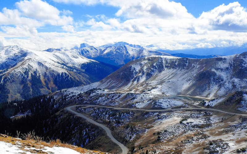 Snow-covered Mountain Pass — Blue, Serene, Winter